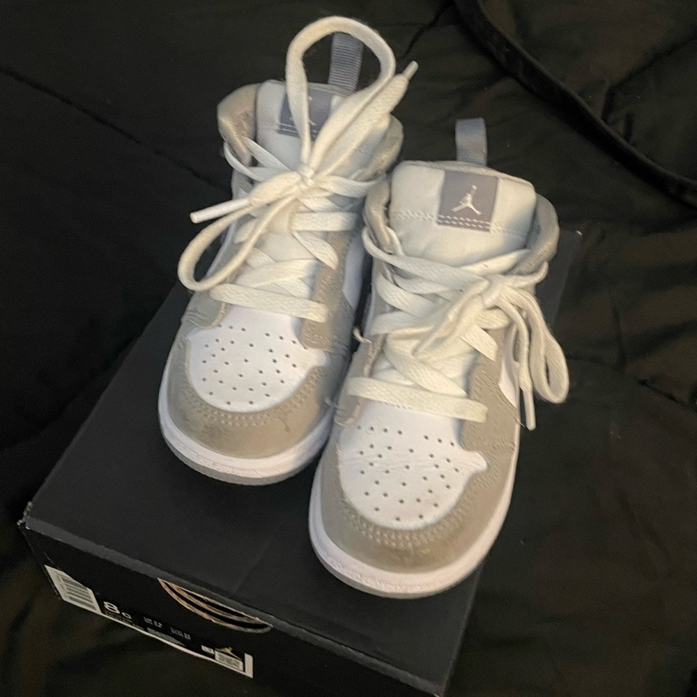 Jordan 1 Mid Sneakers in White and Gray